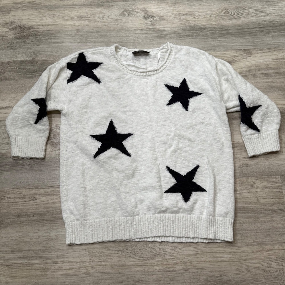 Lane Bryant Women's‎ Plus Size White & Black Star Print 3/4 Sleeve Sweater 14/16